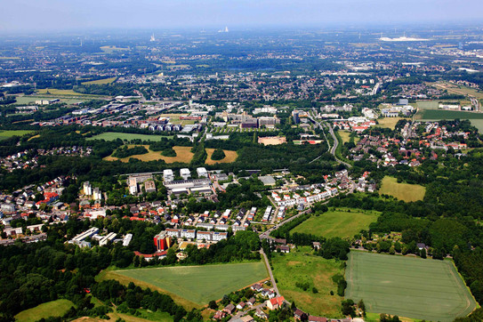 The picture shows the Campus of TU Dortmund University from above.