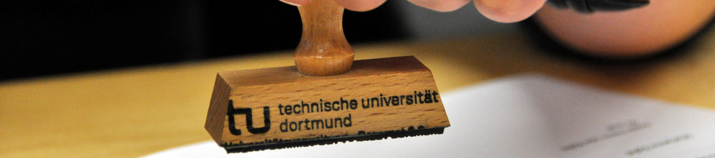 Close-up of a stamp of TU Dortmund University